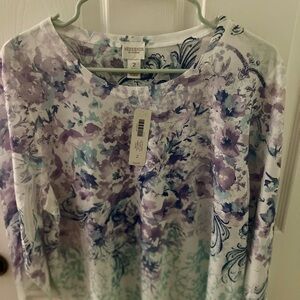 Chico's Weekends Large Women’s Floral 3/4 Sleeve Top - Vibrant, Comfort, NWT